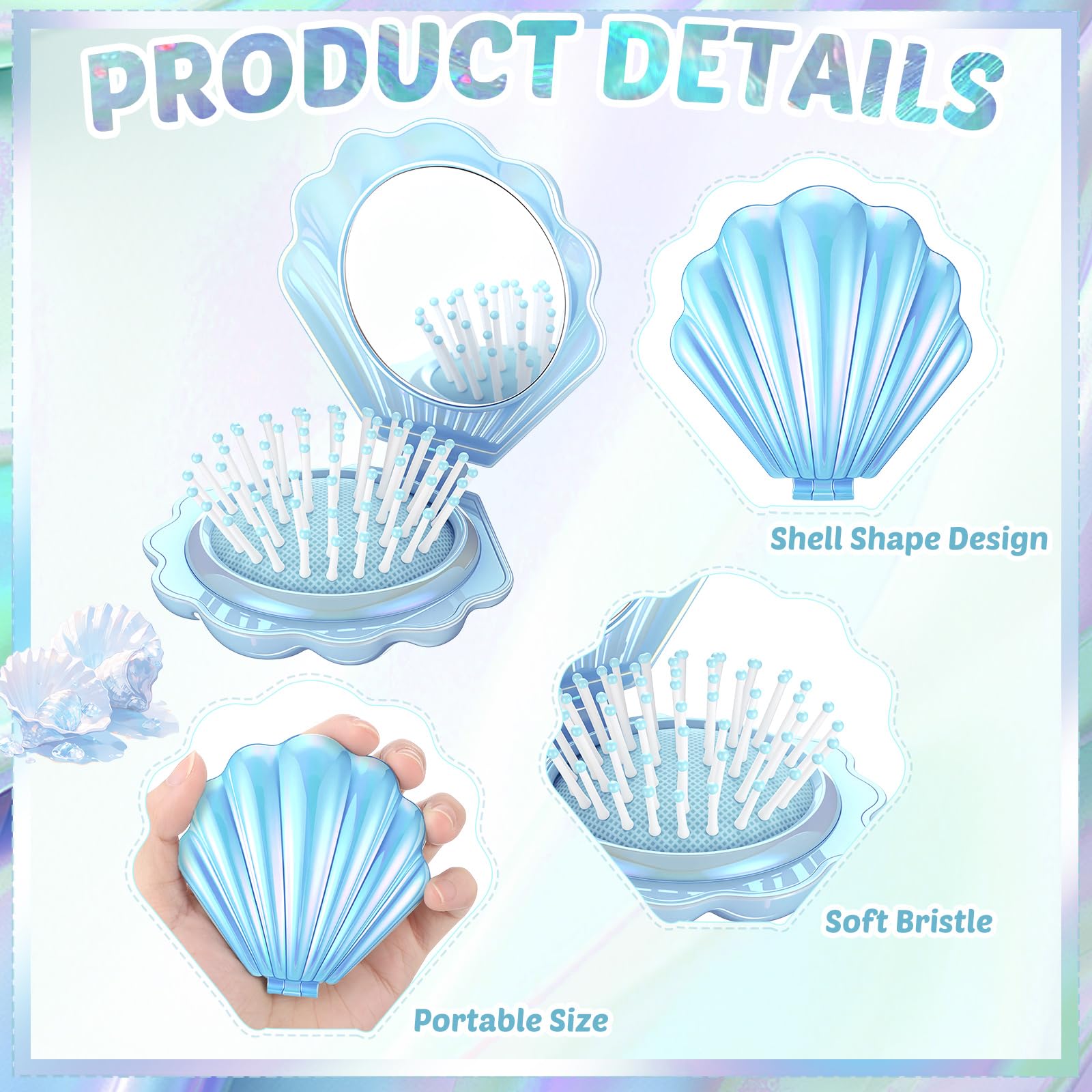 Meanplan brosse-cheveux mini-coquillage miroir compact bleu idéal poche