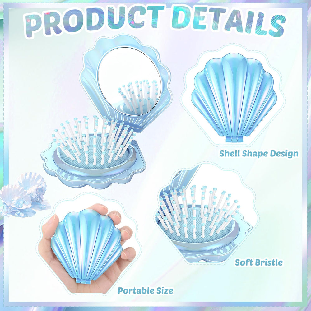 Meanplan brosse-cheveux mini-coquillage miroir compact bleu idéal poche
