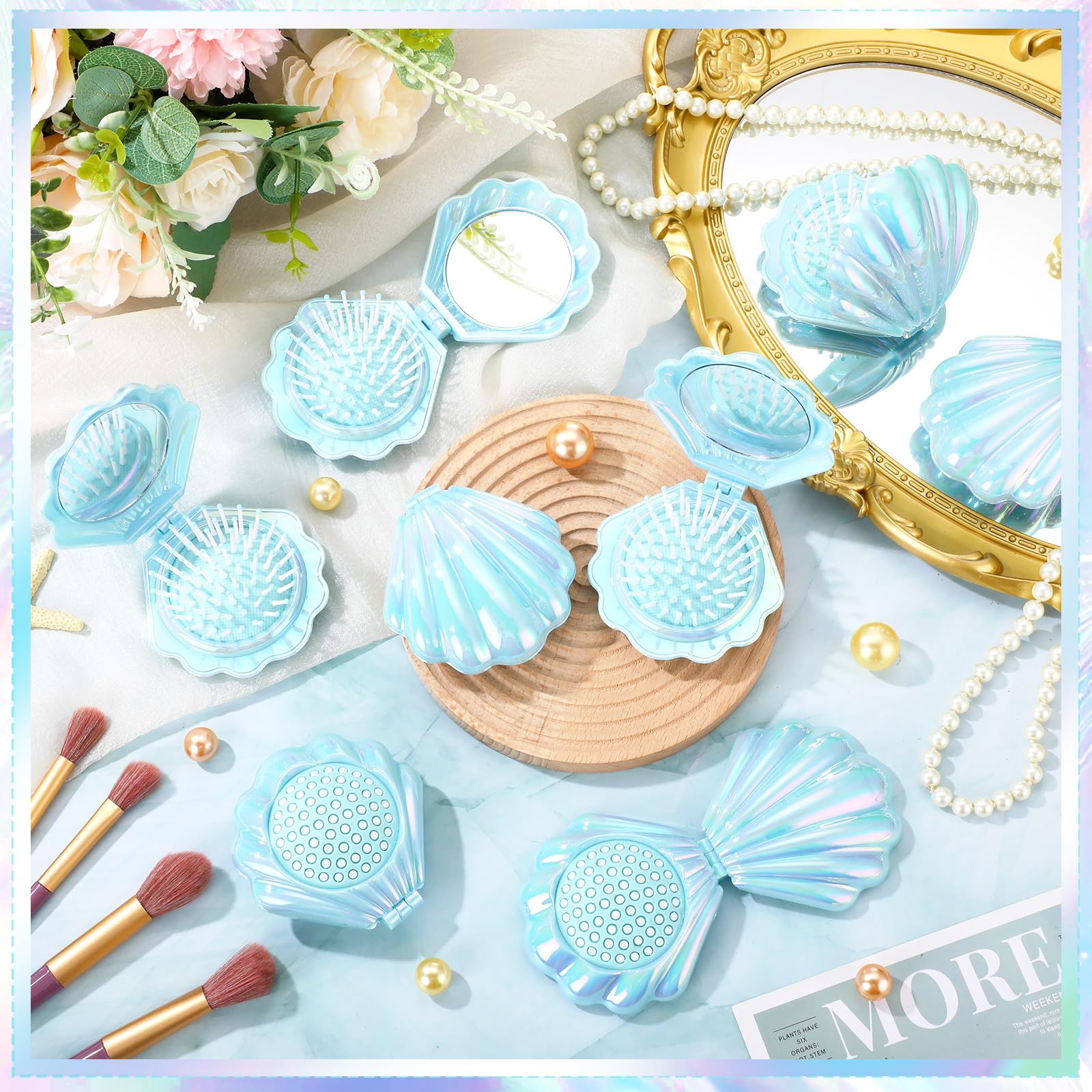 Meanplan brosse-cheveux pliante coquillage design bleu pratique en voyage