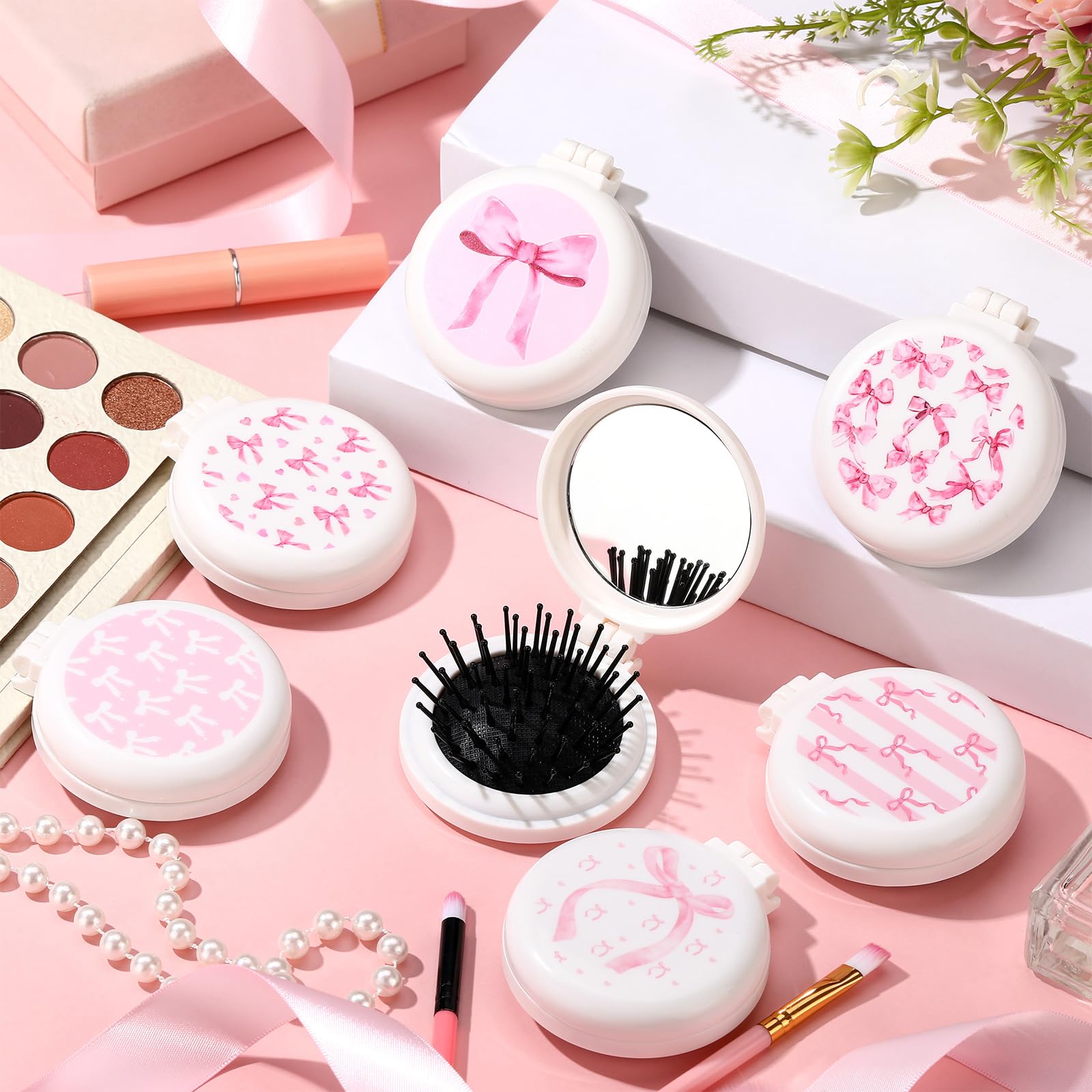 Meanplan brosse-coquette rose avec miroir, portable et pratique pour sac.