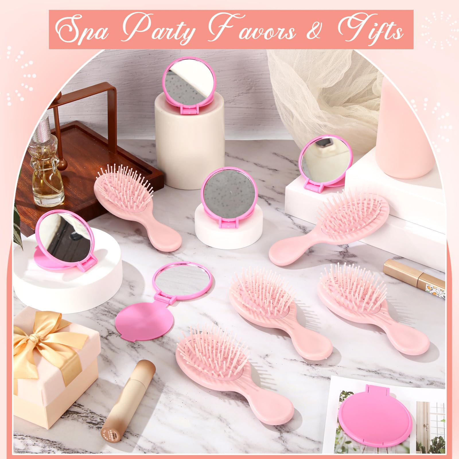 Meanplan brosse et miroir rose, duo voyage pratique et prêt à l’emploi.