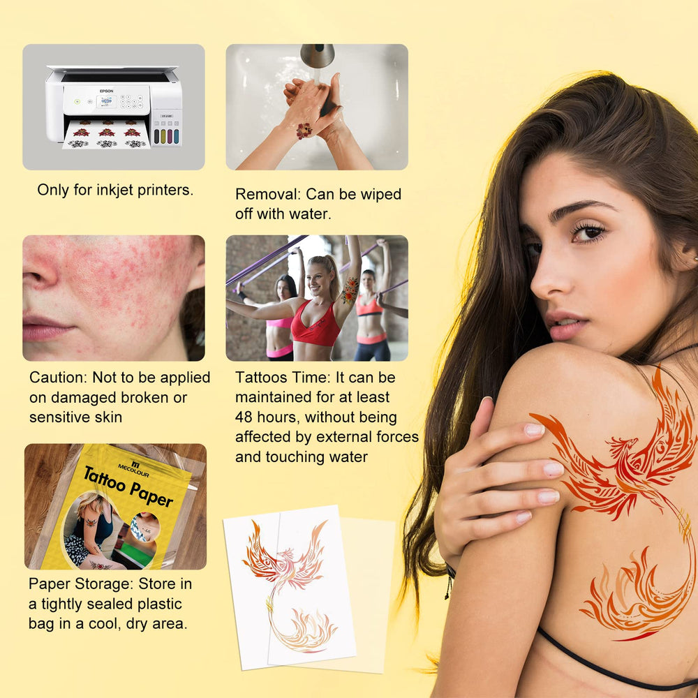 MECOLOUR tatouage temporaire imprimable, compatible avec imprimante à jet d’encre.
