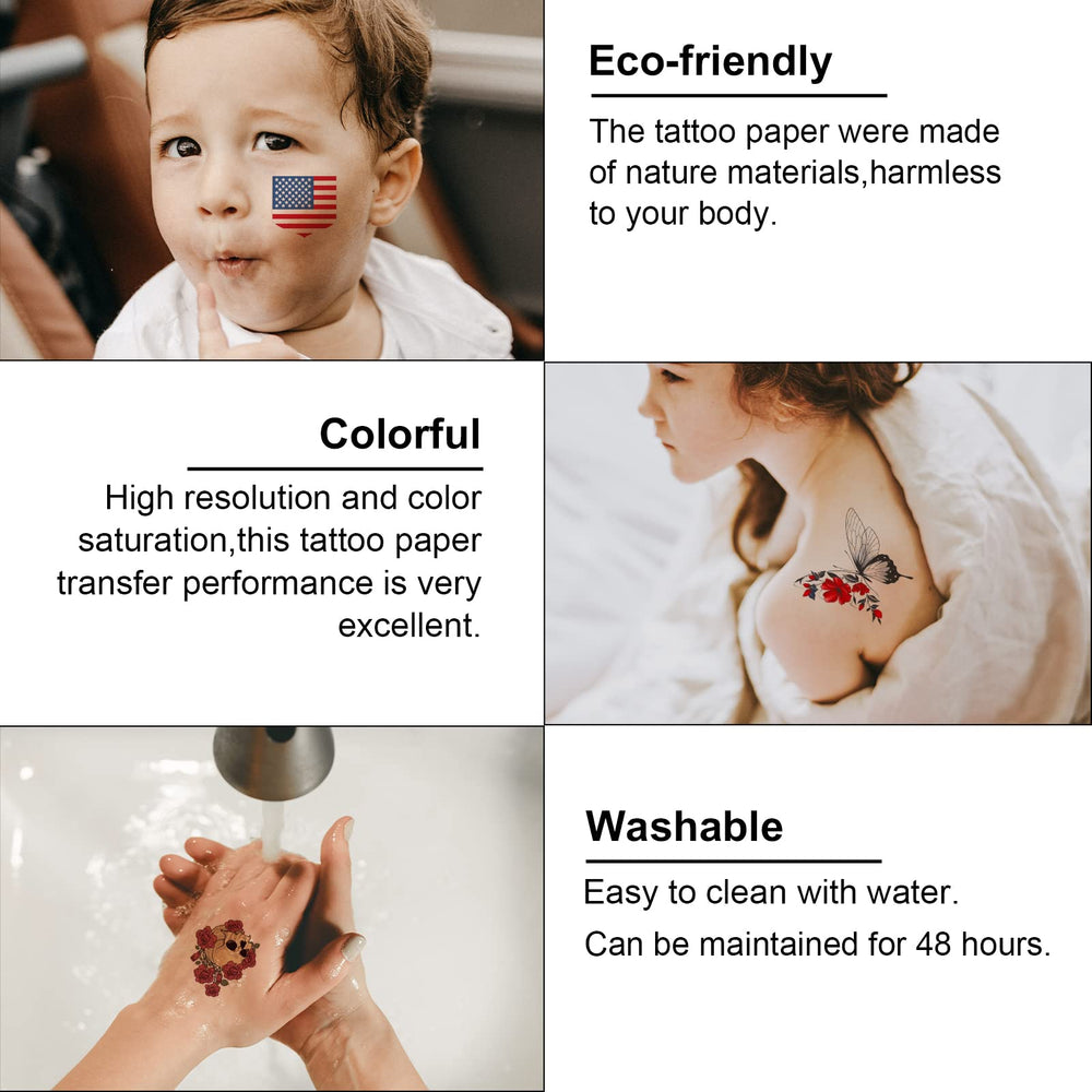 MECOLOUR emballage et options d’utilisation des tatouages temporaires.