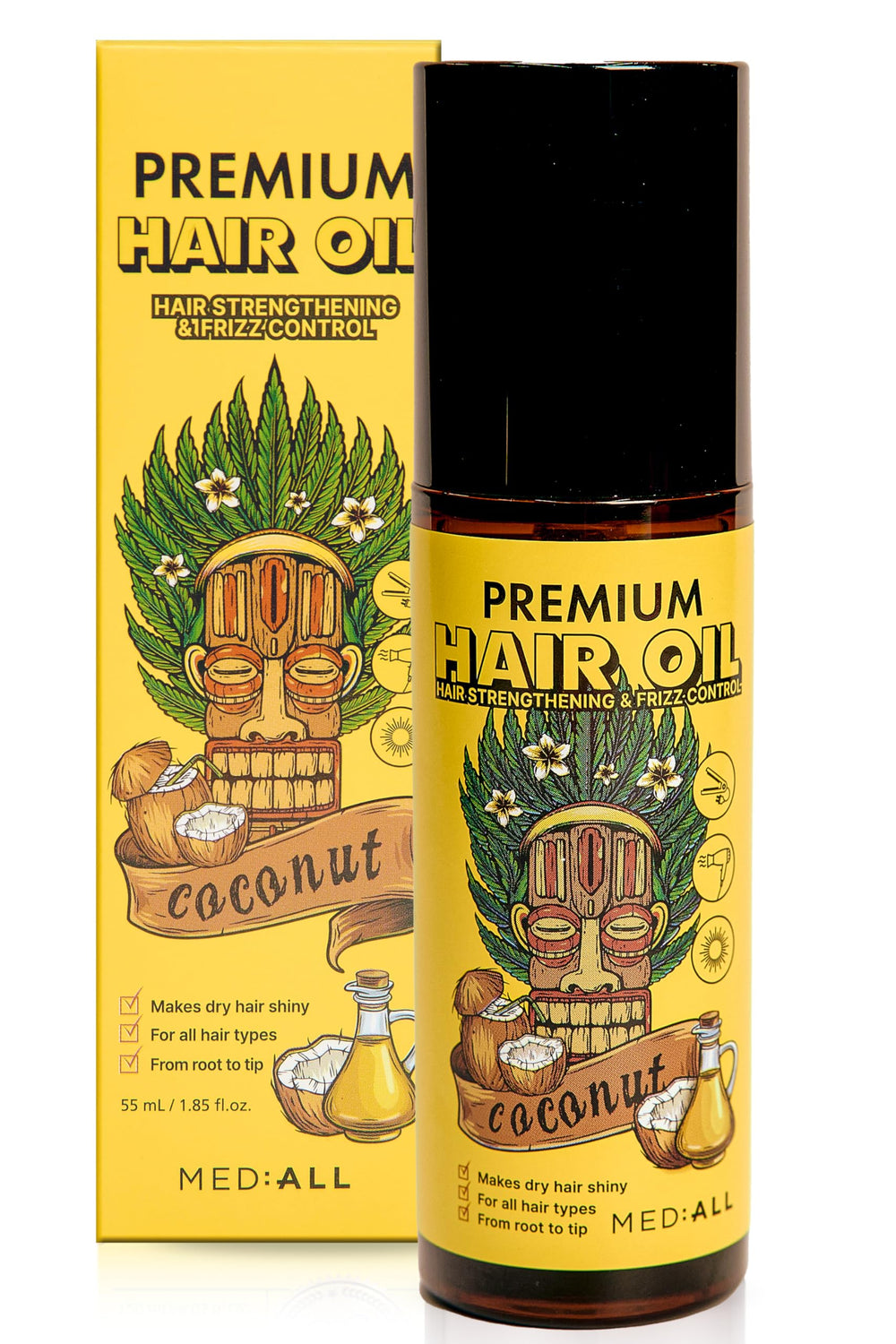 MED:-ALL bouteille huile cheveux frisés endommagés, nourrissante et hydratante