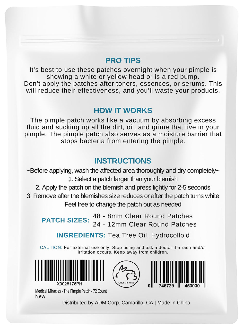 Pastilles hydrocolloïdes Medical Miracles pour acné: couverture discrète toute la journée