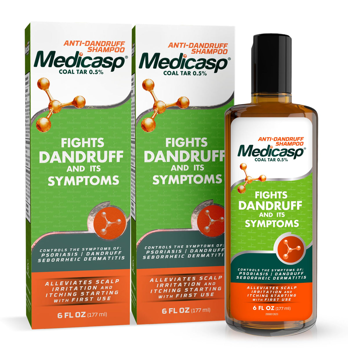 Medicasp : bouteille anti-pelliculaire prête à l’emploi, soulageant démangeaisons et pellicules.