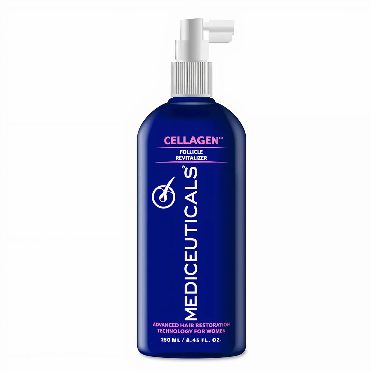 Bouteille Mediceuticals Cellagen Revitalisant prête à soutenir le cuir chevelu.