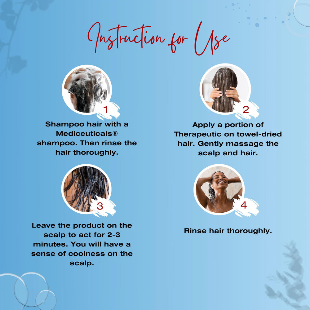 Massage délicat du cuir chevelu avec le conditionneur Mediceuticals.