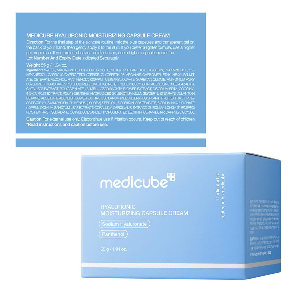 Medicube Capsule Cream daily routine setup with bottle and jar