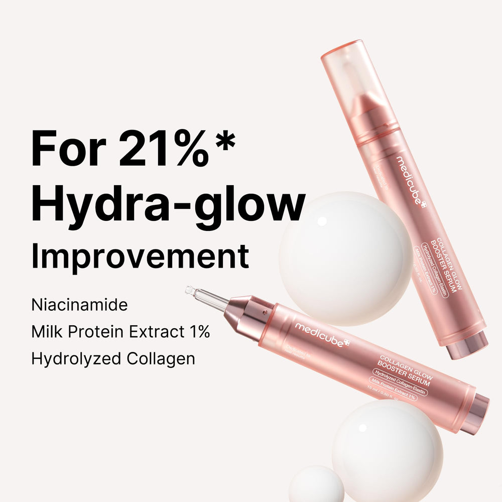 Medicube Collagen Glow: collagène hydrolysé pour une hydratation durable et peau plus souple.