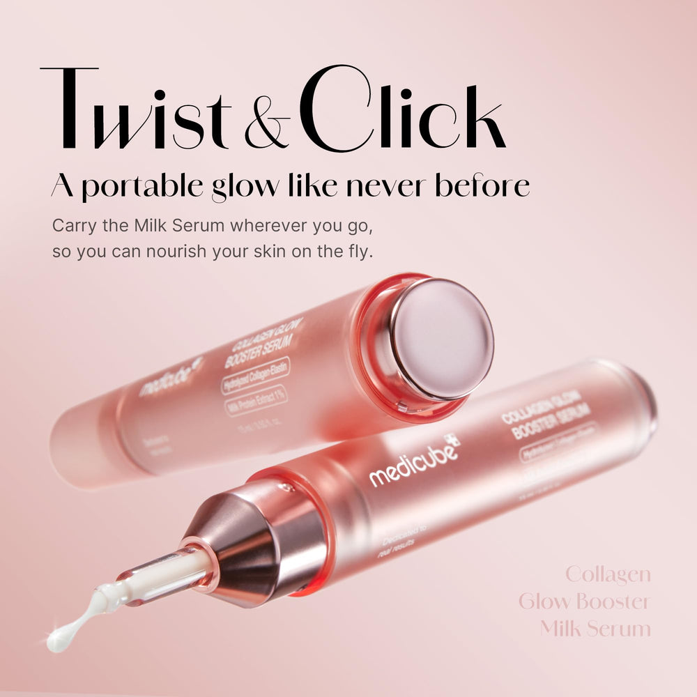 Medicube Collagen Glow: emballage Twist & Click assure la fraîcheur du sérum à chaque utilisation.