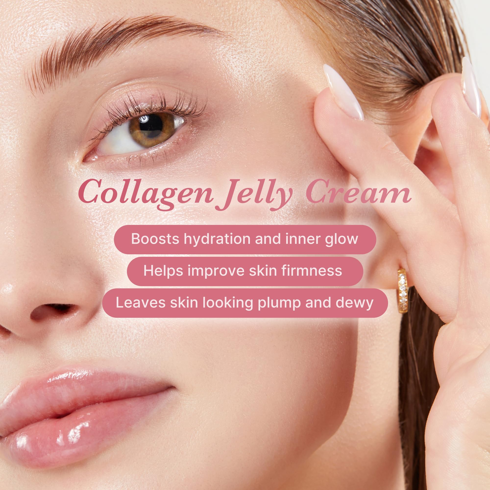 Application matin et soir du soin Medicube Collagen Jelly Cream sur le visage.