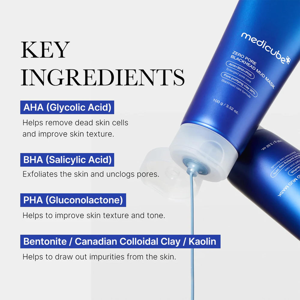 Medicube exfoliation chimique AHA BHA PHA pour pores nets.