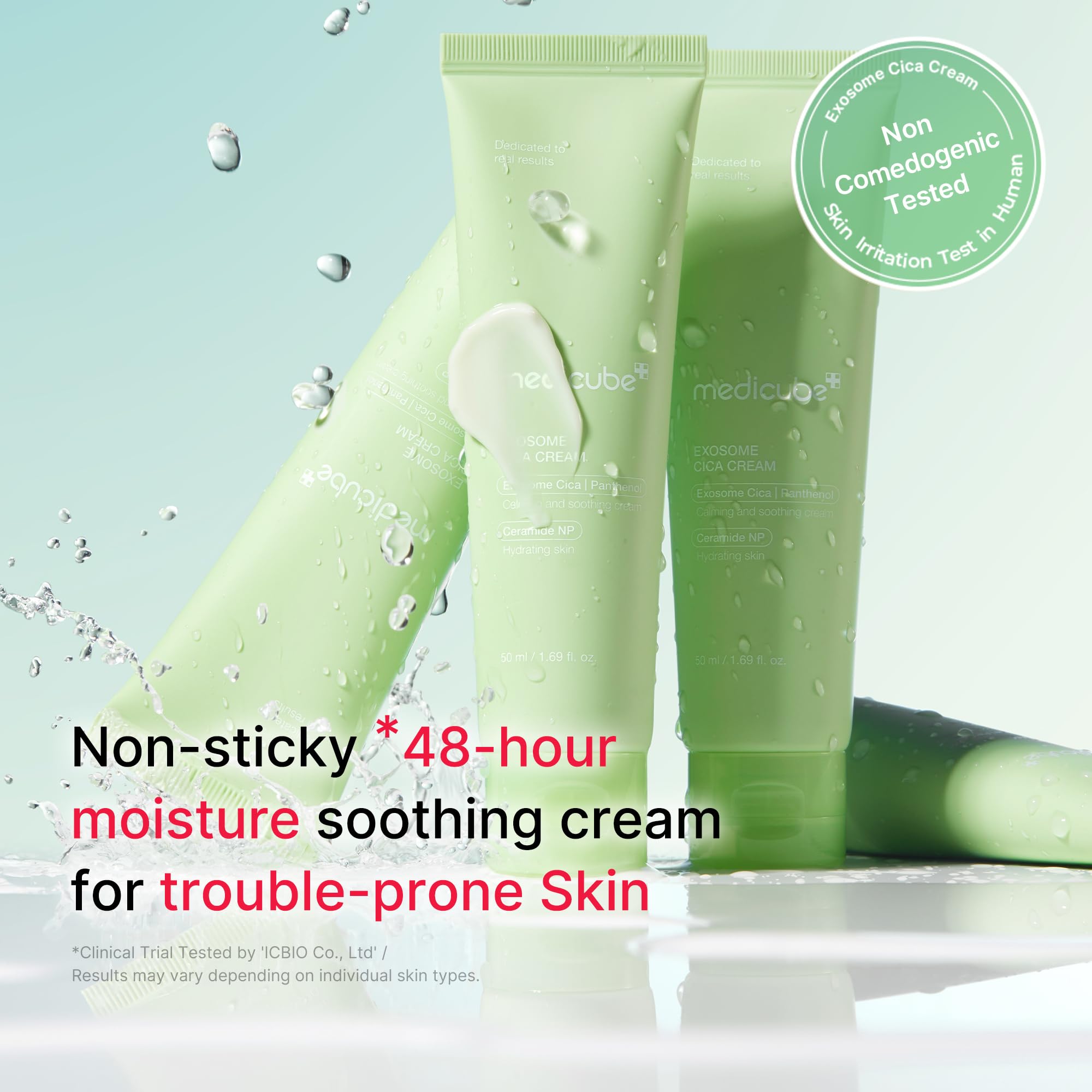 Étiquette Medicube Exosome Cica Tea Tree Crème sur emballage élégant.
