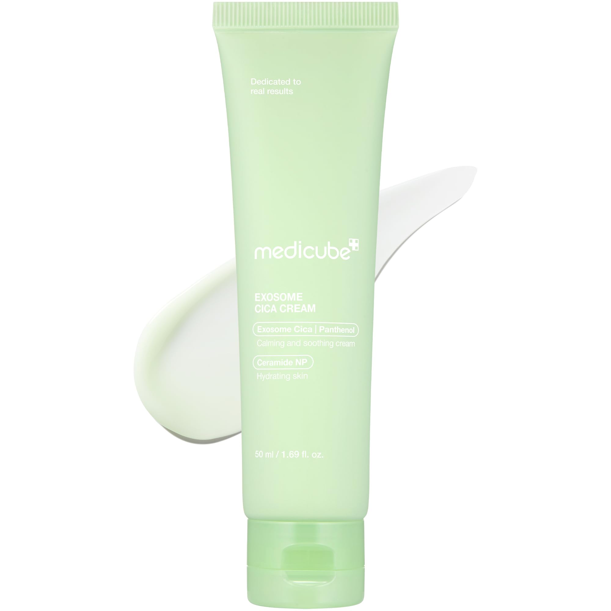 Medicube Exosome Cica Tea Tree Crème dans flacon, application douce.