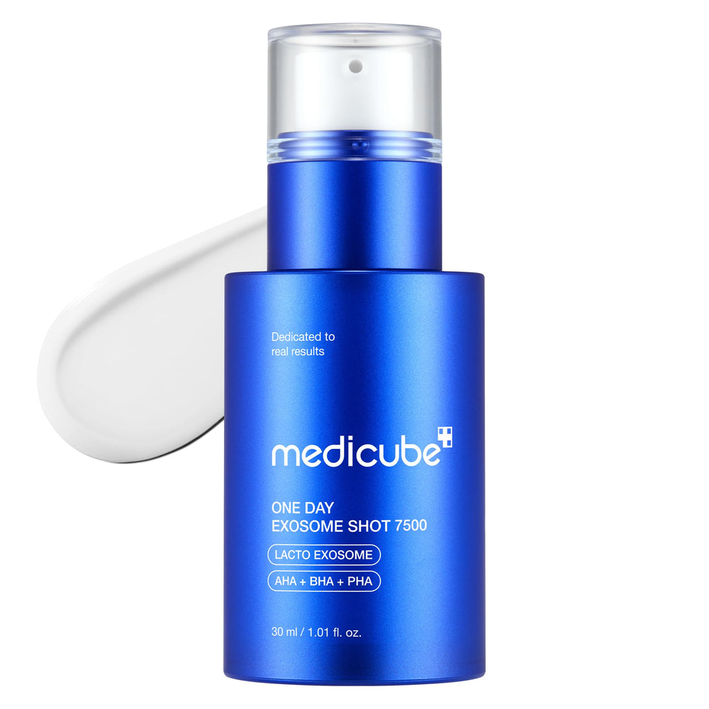 Medicube Exosome Shot Zero 7500 PPM – sérum en bouteille pour peau lumineuse.