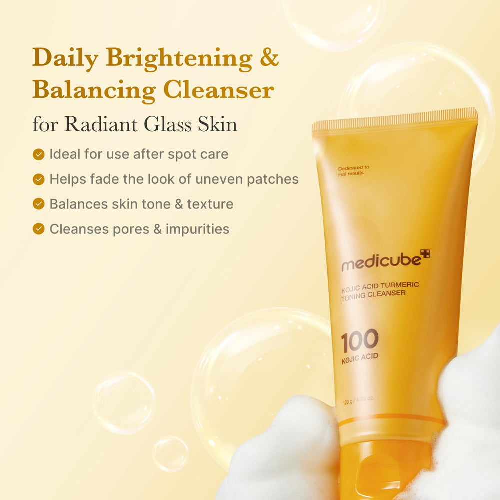 Medicube Kojic Turmeric Cleanser foam closeup shows dense lather for gentle cleansing