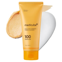 Medicube Kojic Turmeric Whip Cleanser bottle signals brightening and balance