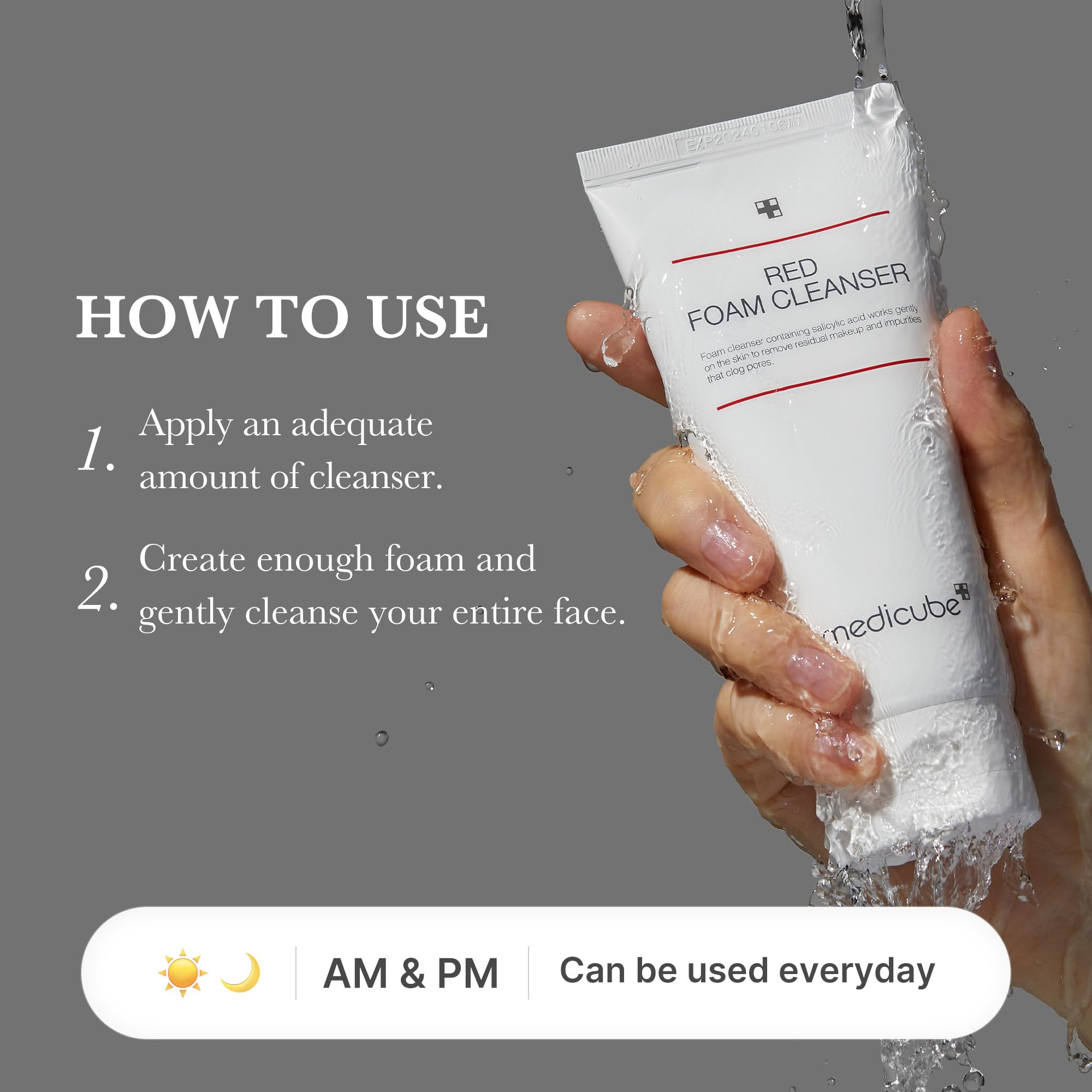 Medicube Nettoyant Mousse Rouge Rinçage Eau Tiède : rinçage rapide et agréable.