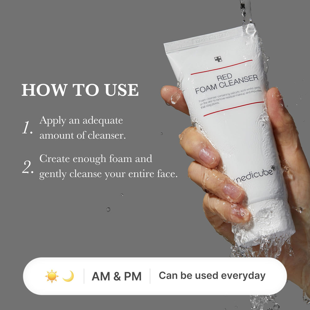 Medicube Nettoyant Mousse Rouge Rinçage Eau Tiède : rinçage rapide et agréable.