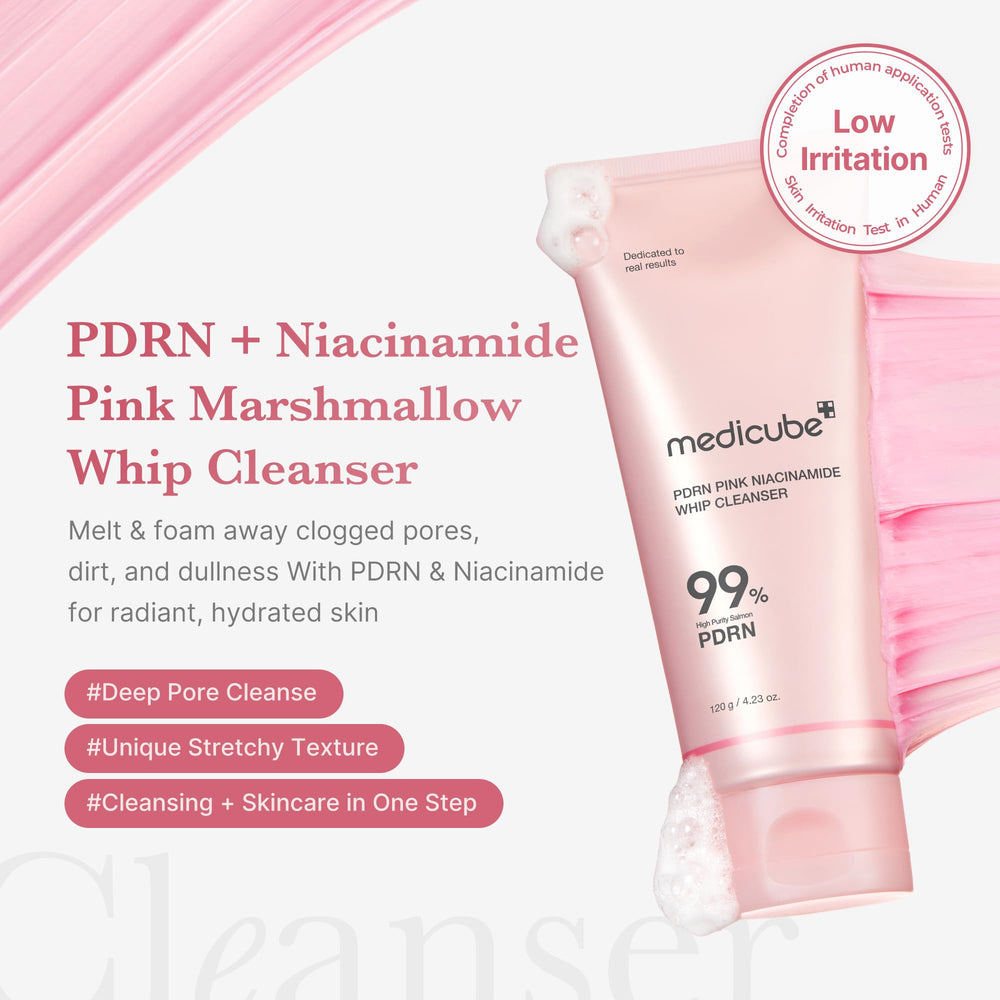 Medicube PDRN guimauve-mousse texture rosée pour purification sans tiraillement