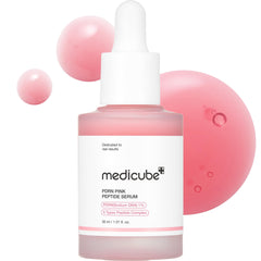 Sérum medicube PDRN peptide rose dans sa bouteille, éclairant le teint.
