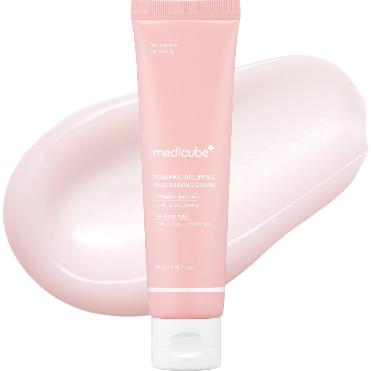 medicube Salmon DNA PDRN crème hydratante rose, flacon de 50 ml pour hydratation et soutien de la barrière.
