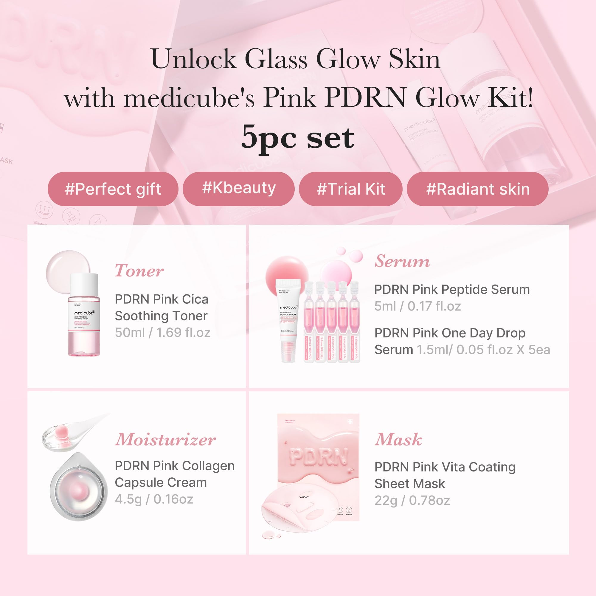 Medicube Salmon DNA PDRN serum for radiant, smoother skin texture.