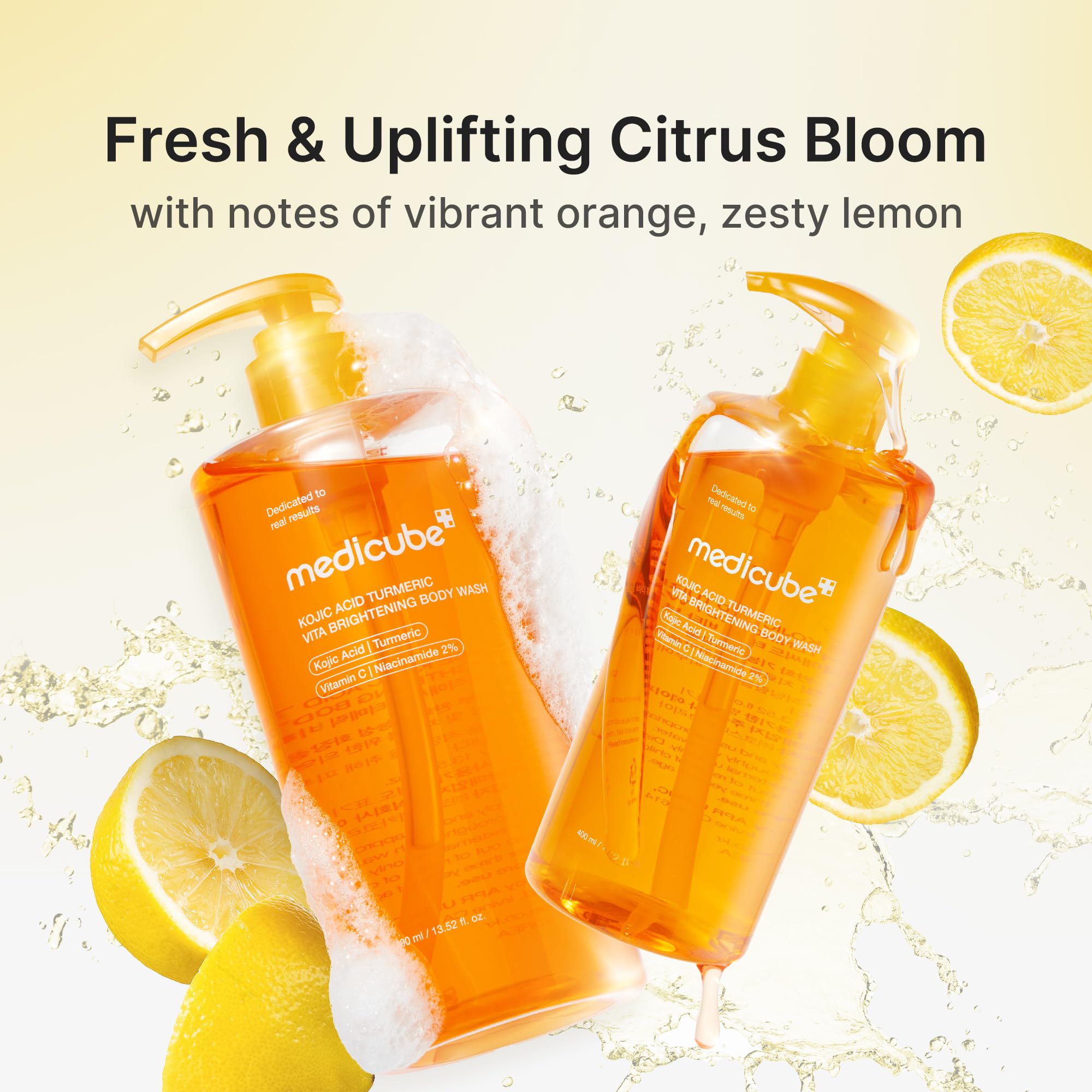 Medicube parfum citron-zeste frais pour une douche rafraîchissante.