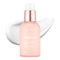 Medicube Triple Collagen Serum – image de la bouteille et verse pour une application précise.