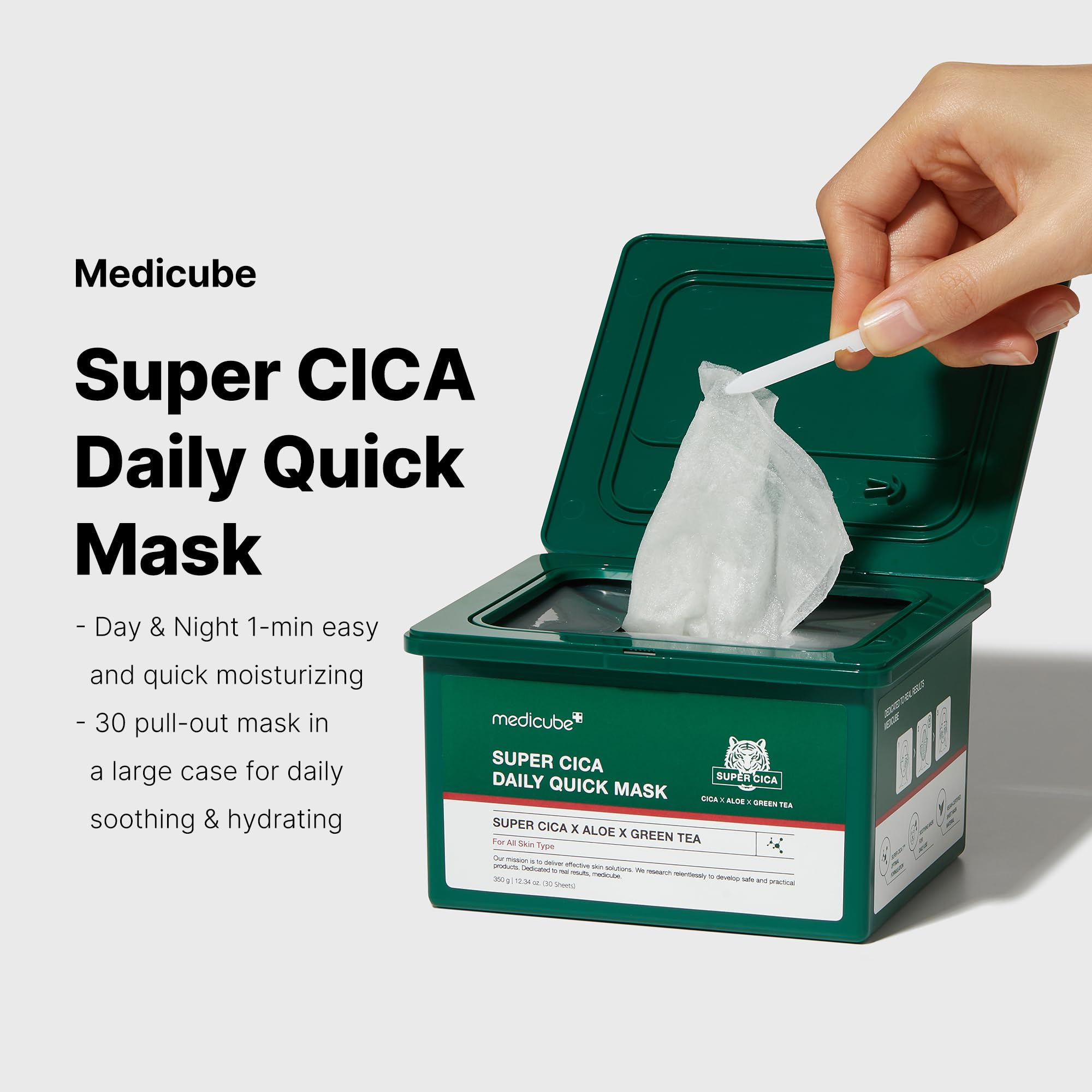 masque medicube Super Cica Daily sans colorants ni parfums, adapté à tous types de peau.