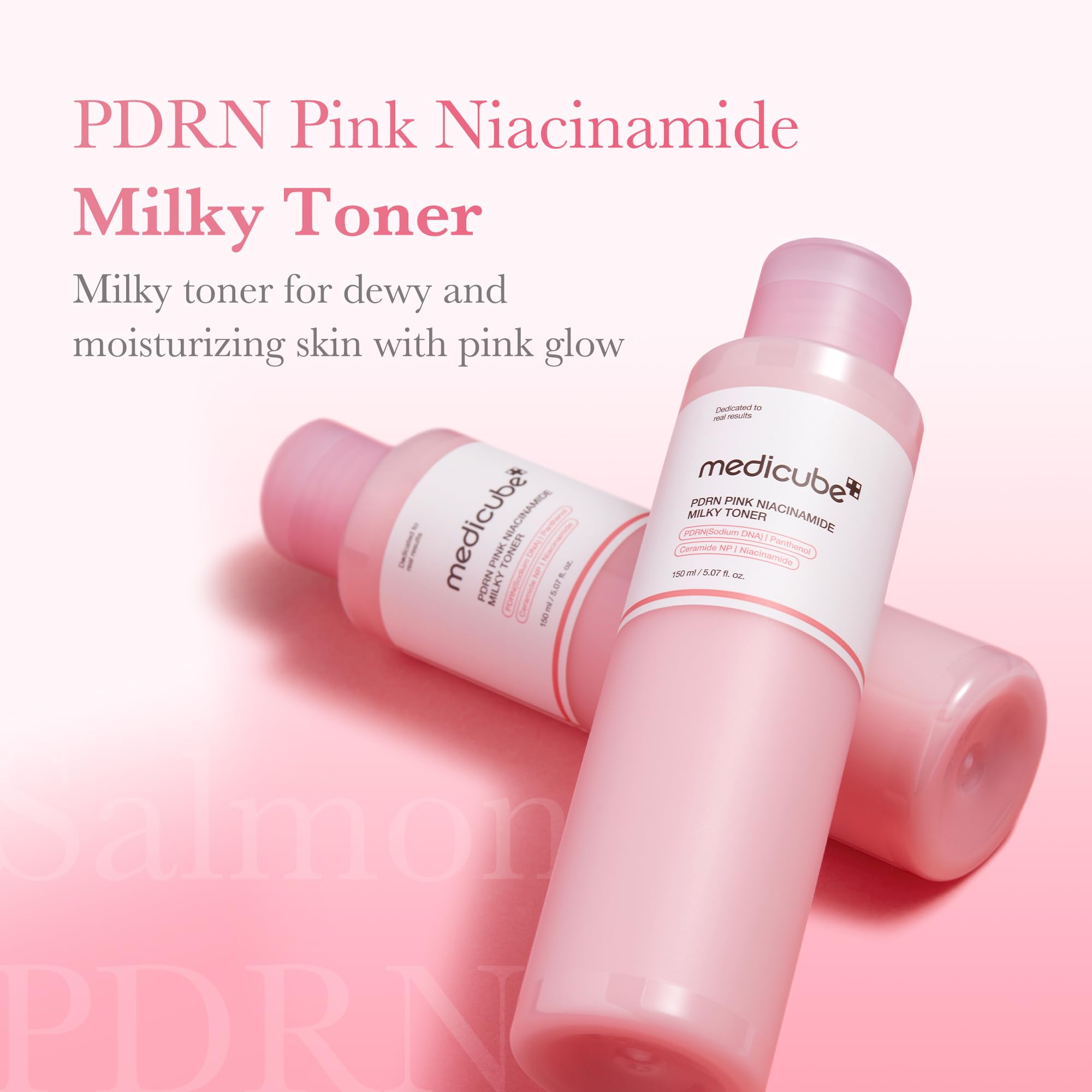 Medicube Toner PDRN-DNA Saumon, goutte d’application et douceur non collante.