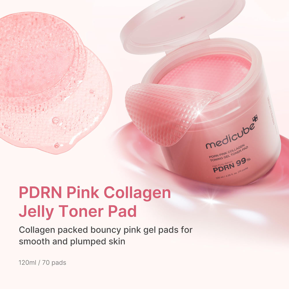 Medicube Toner Pad Saumon DNA PDRN Rose close-up montrant texture gel apaisante