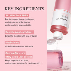 Medicube Tonique PDRN Salmon DNA, application sur peau, uniformise le teint.