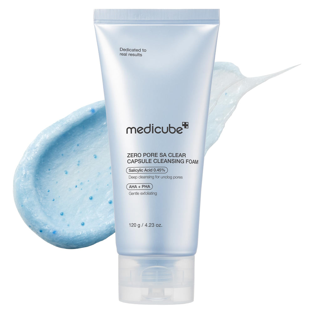 medicube nettoyant visage capsule bleue en bouteille, nettoyage en douceur