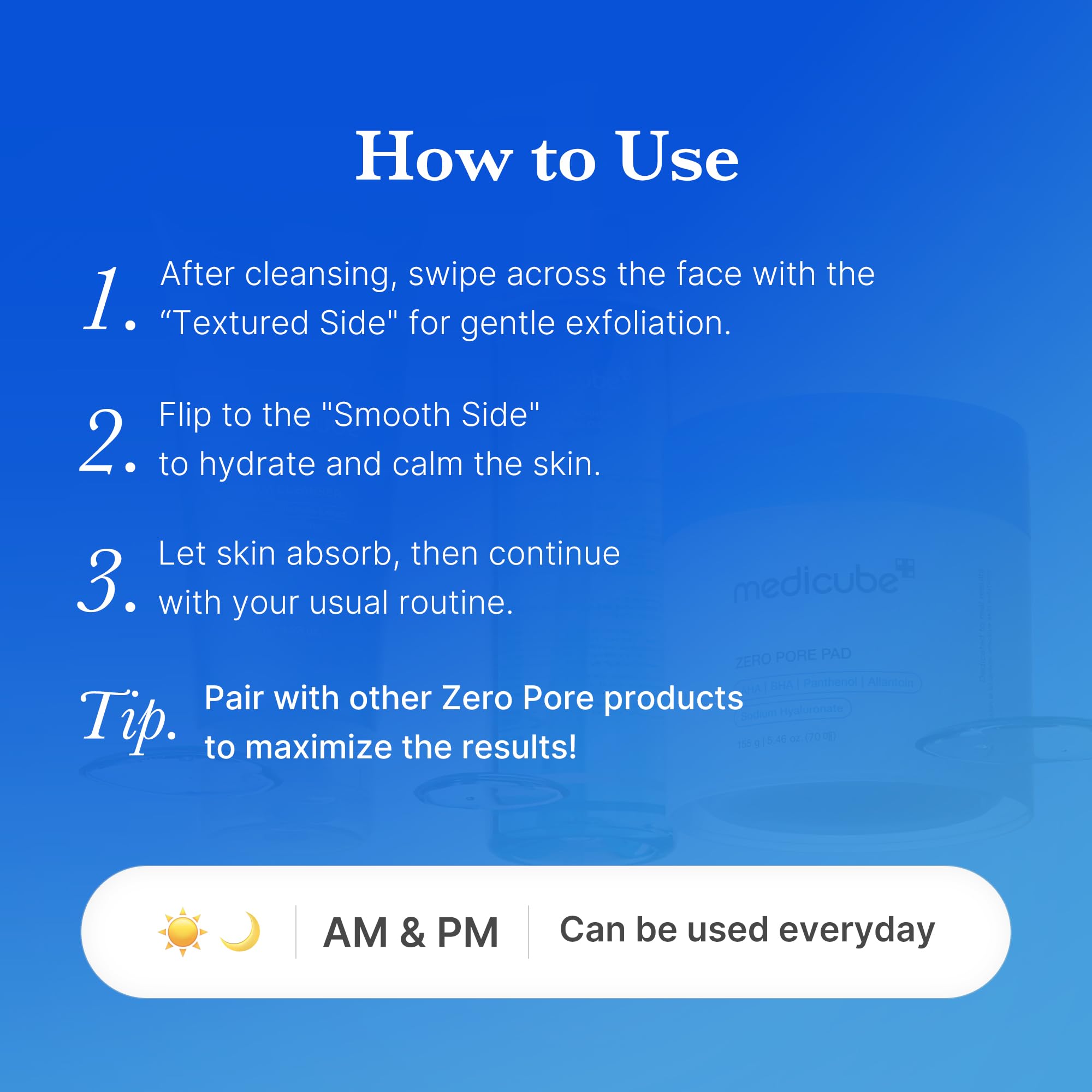 Medicube Zero Pore Pad 2.0 – emballage clair et pratique