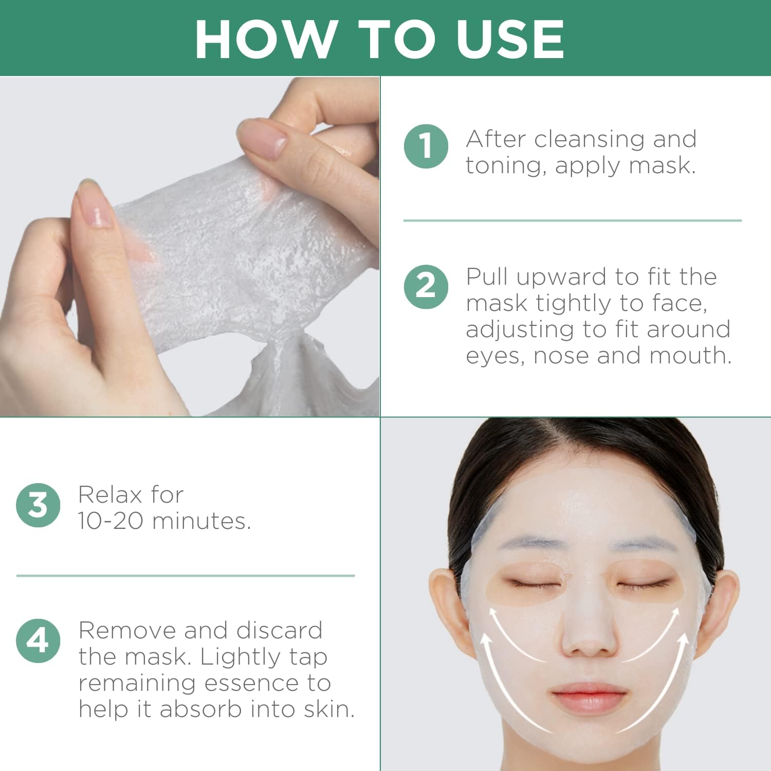 Mediheal application masque 10-20 minutes pour absorption optimale.
