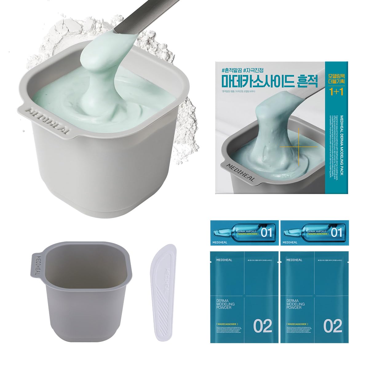 Mediheal Derma Modeling Pack Madecassoside, emballage soigné, parfait pour un soin spa à domicile.