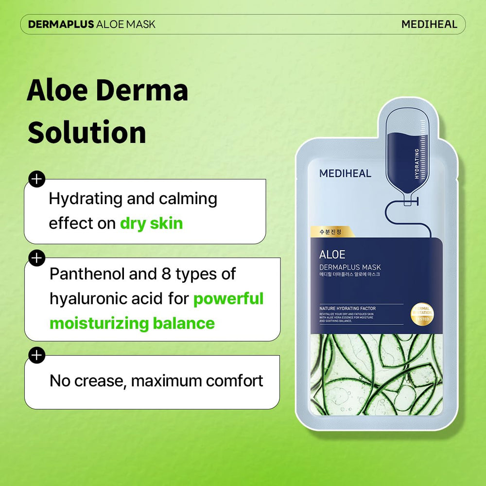 Masque Mediheal Dermaplus Aloe sur le visage, application simple et apaisante