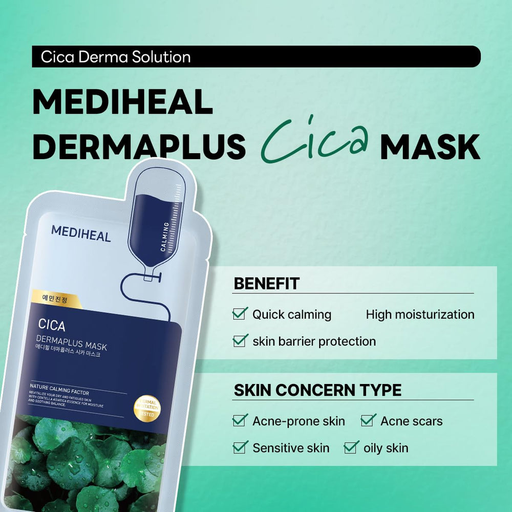 Mediheal Dermaplus Cica Mask - complexe CICA 5x pour peau sensible.
