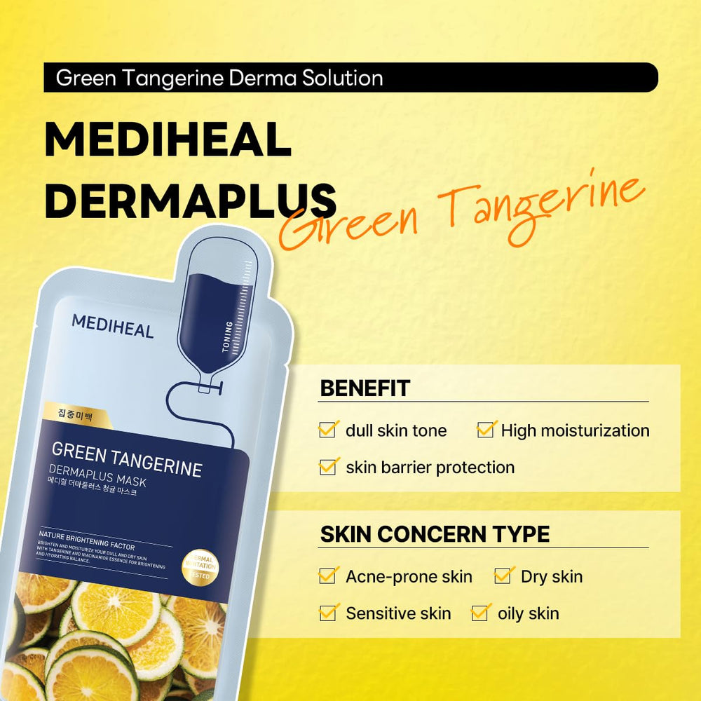Synergie panthenol et hyaluron Mediheal Dermaplus Green Tangerine pour apaiser et hydrater.