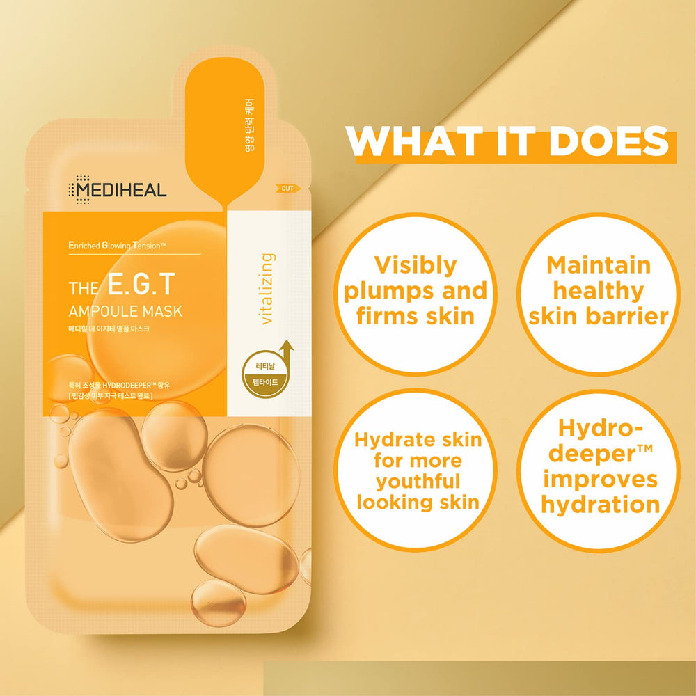 Mediheal EGT Ampoule Masque Visage 10 Feuilles – texture soyeuse pour une absorption efficace.