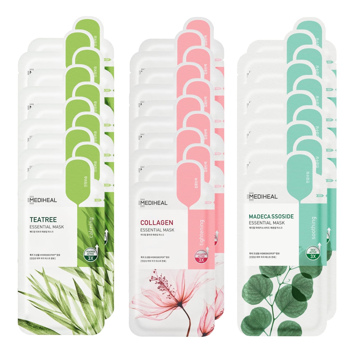 Mediheal HERO – coffret 30 masques collagene-arbre-a-the-madecassoside, hydratation et apaisement.