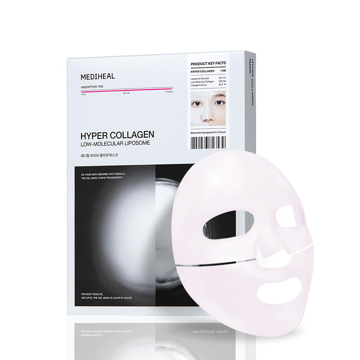 Mediheal Hyper Collagen hydrogel mask with essence delivers hydration for smoother skin.