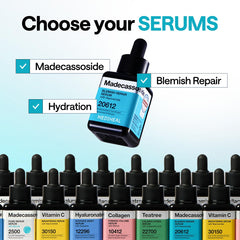 Sérum Mediheal Madecassoside en cours d'application sur peau, sensation douce et apaisante.