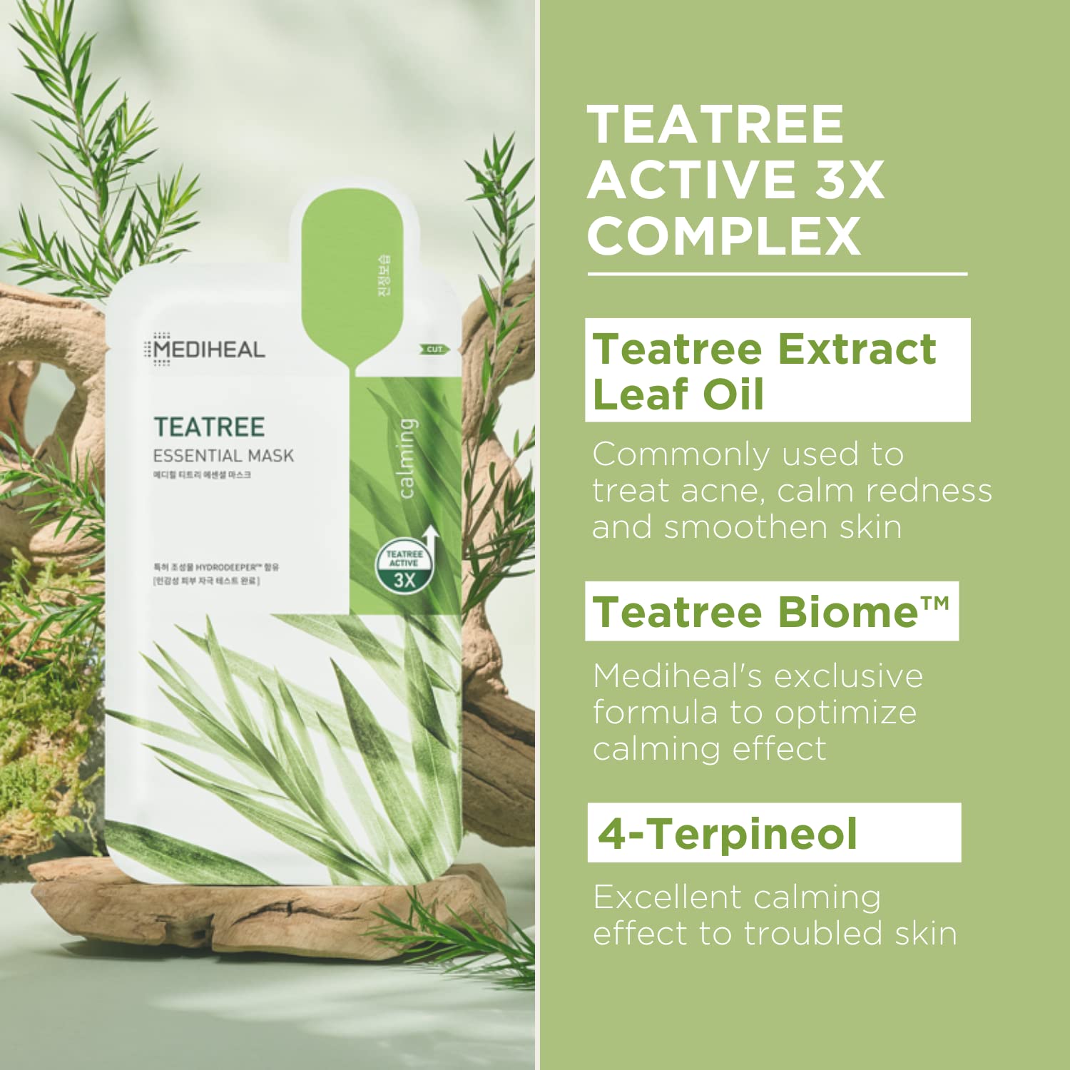 Mediheal masque arbre à thé, application sur le visage pour une hydratation confortable.