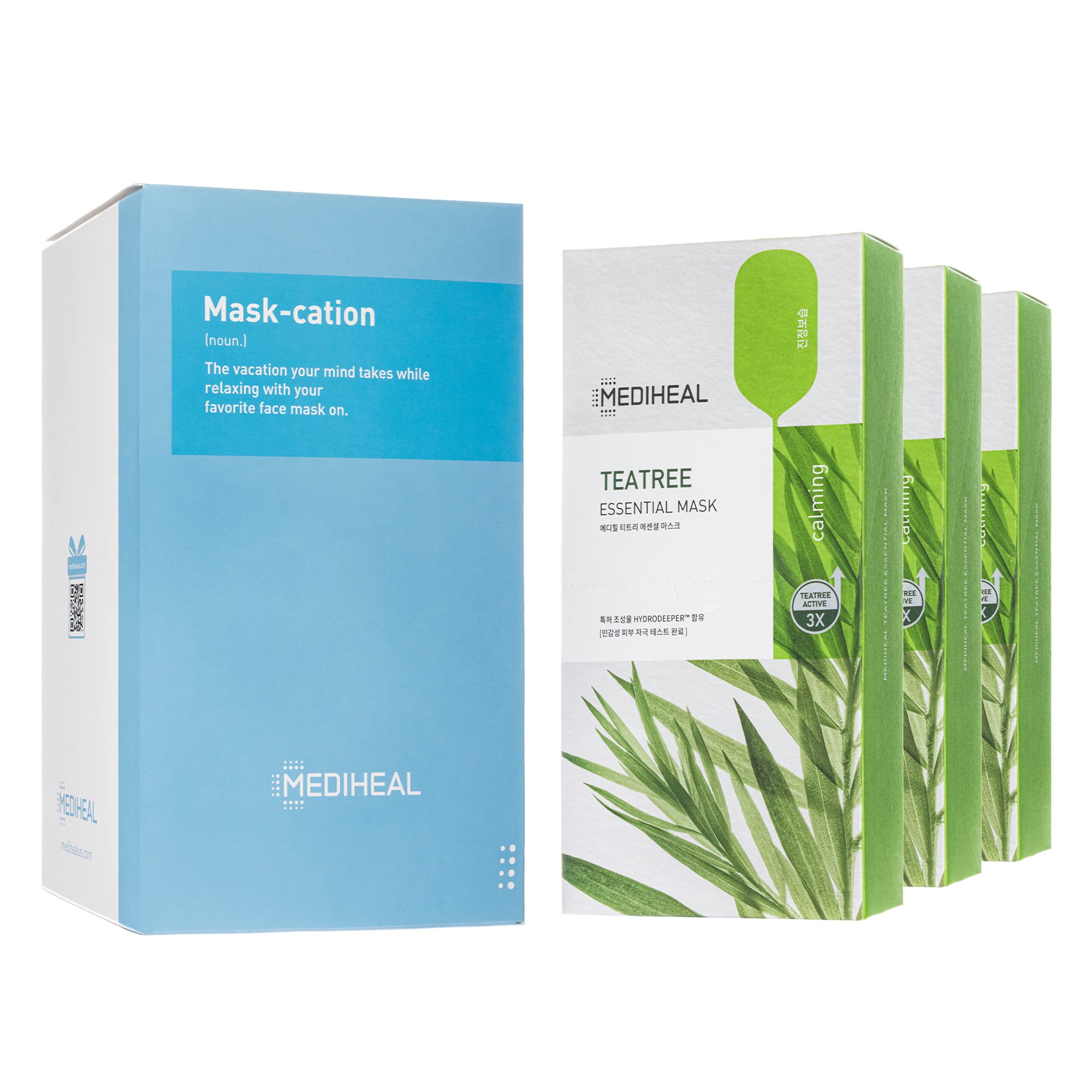 Mediheal masque arbre à thé, emballage jumbo pratique pour une routine économique.