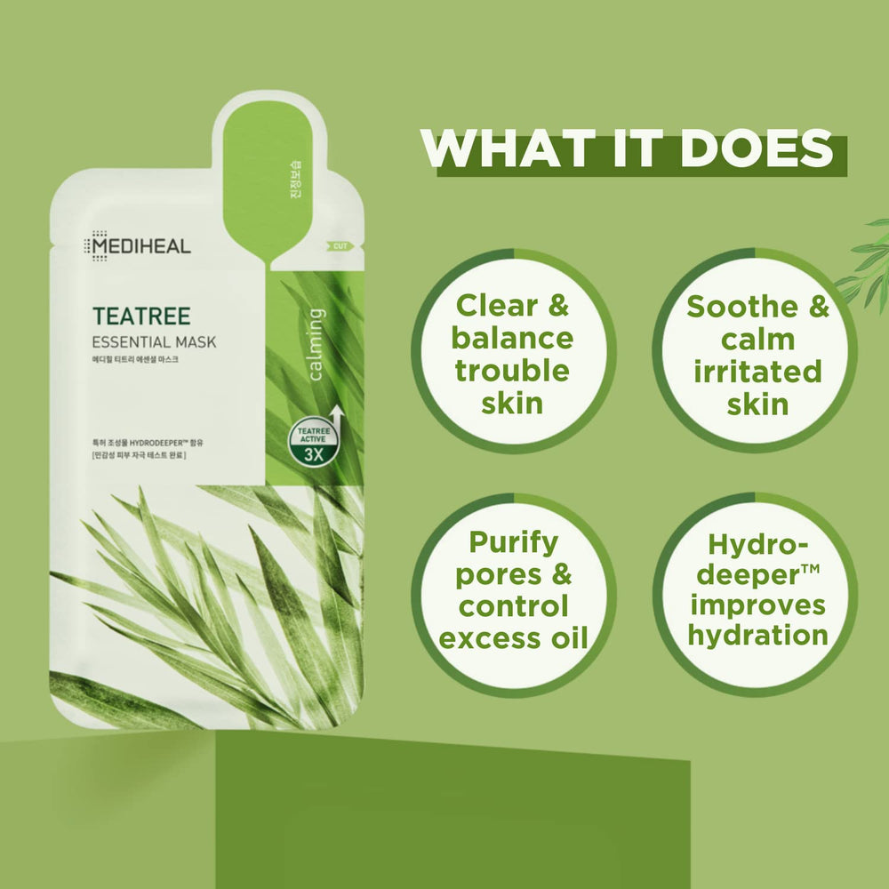 Mediheal masque arbre à thé, texture soyeuse prête à l’application en douceur.