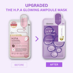 Mediheal masque HPA après retrait, hydratation rapide et teint frais.
