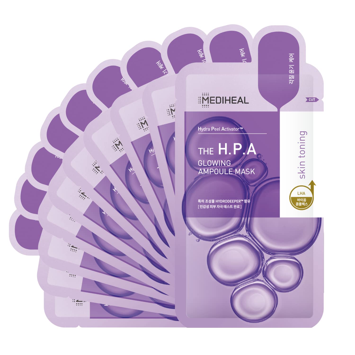 Mediheal Masque HPA Ampoule sur visage montrant lissage et éclat instantané.